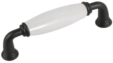 Griff Rosbach Zamak Porzellan schwarz matt weiß - 113 mm lang vor weißem Hintergrund