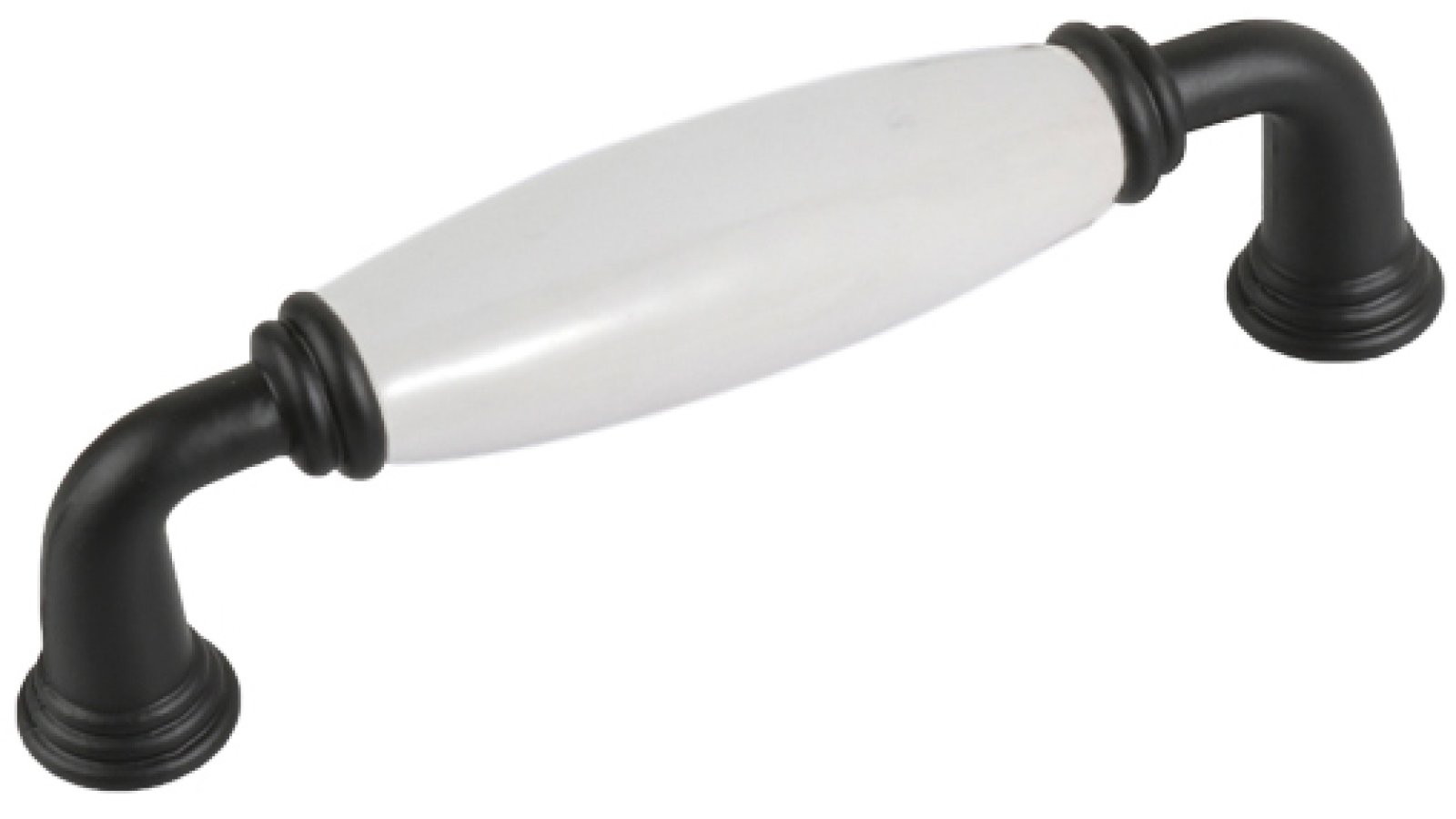 Griff Rosbach Zamak Porzellan schwarz matt weiß - 113 mm lang  vor weißem Hintergrund