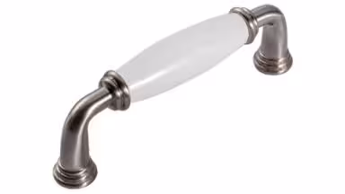 Griff Rosbach Zamak Porzellan satin weiß - 113 mm lang vor weißem Hintergrund