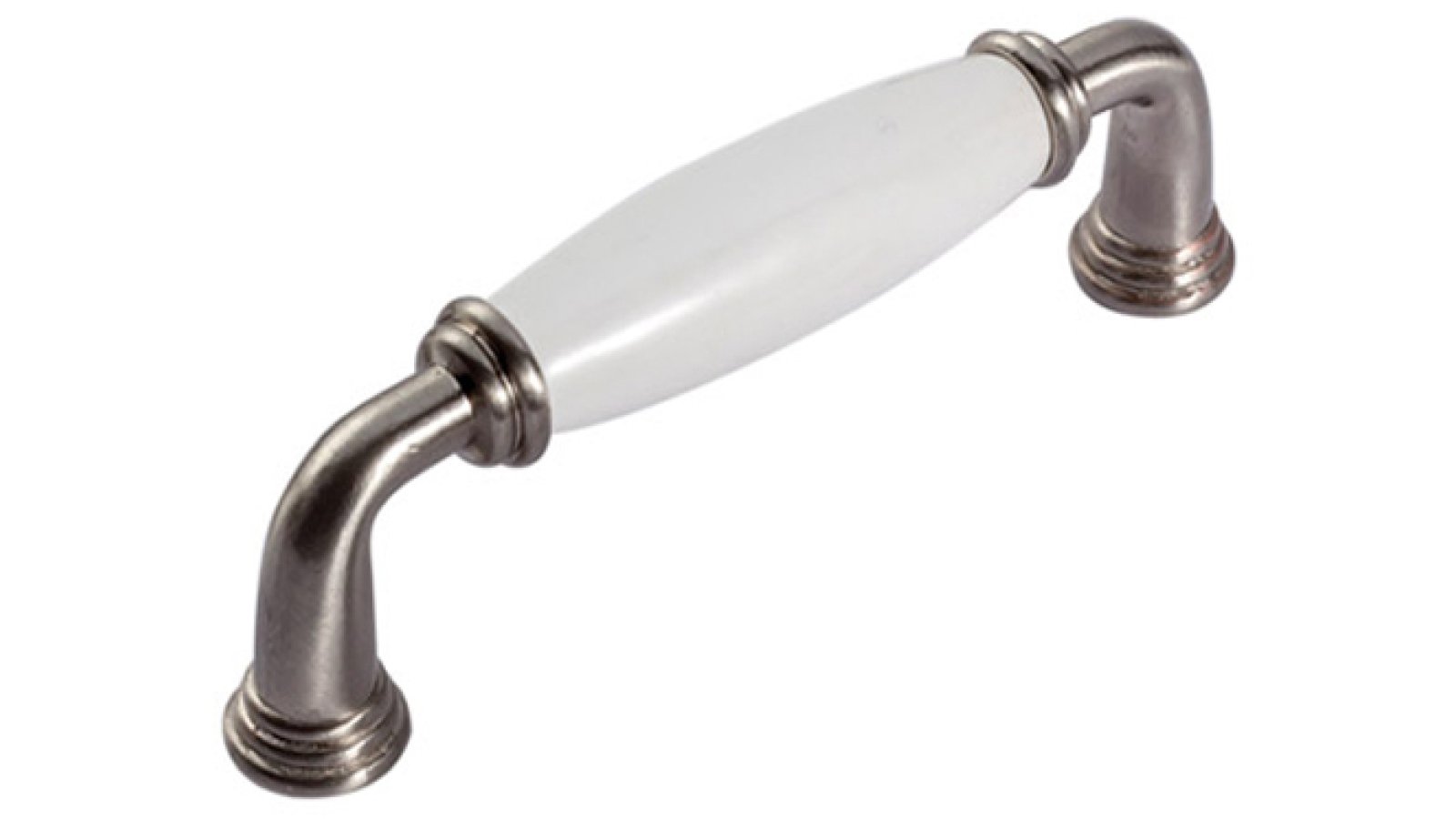 Griff Rosbach Zamak Porzellan satin weiß - 113 mm lang  vor weißem Hintergrund
