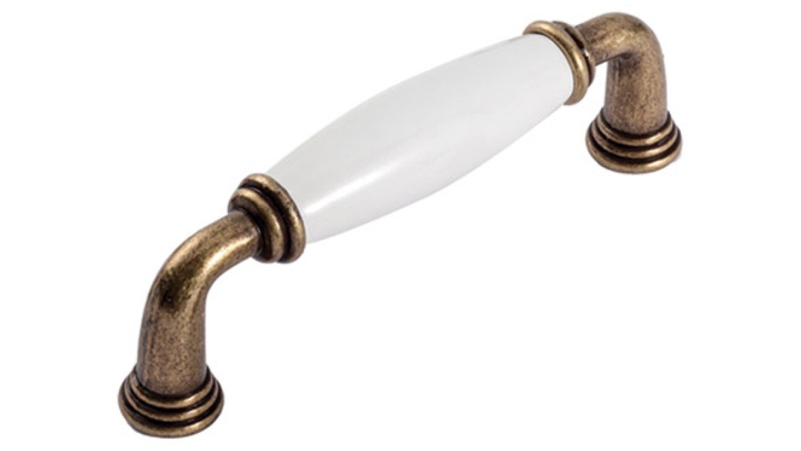 Griff Rosbach Zamak Porzellan antik weiß - 113 mm lang  vor weißem Hintergrund