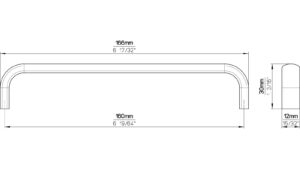 Griff Rotenburg Edelstahl fein geschliffen - 166 mm lang  vor weißem Hintergrund