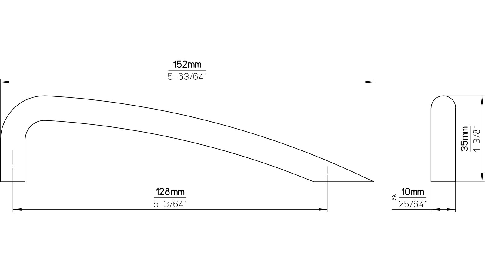 Griff Rottenburg Edelstahl fein geschliffen - 152 mm lang  vor weißem Hintergrund