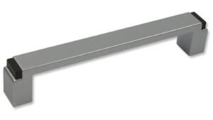 Griff Rüthen Kunststoff metallisiert weißaluminium holzeffekt nussbraun - 144 mm lang  vor weißem Hintergrund