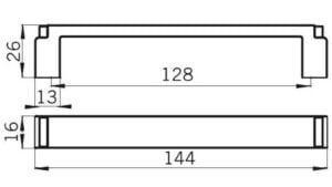 Griff Rüthen Kunststoff metallisiert weißaluminium holzeffekt nussbraun - 144 mm lang  vor weißem Hintergrund
