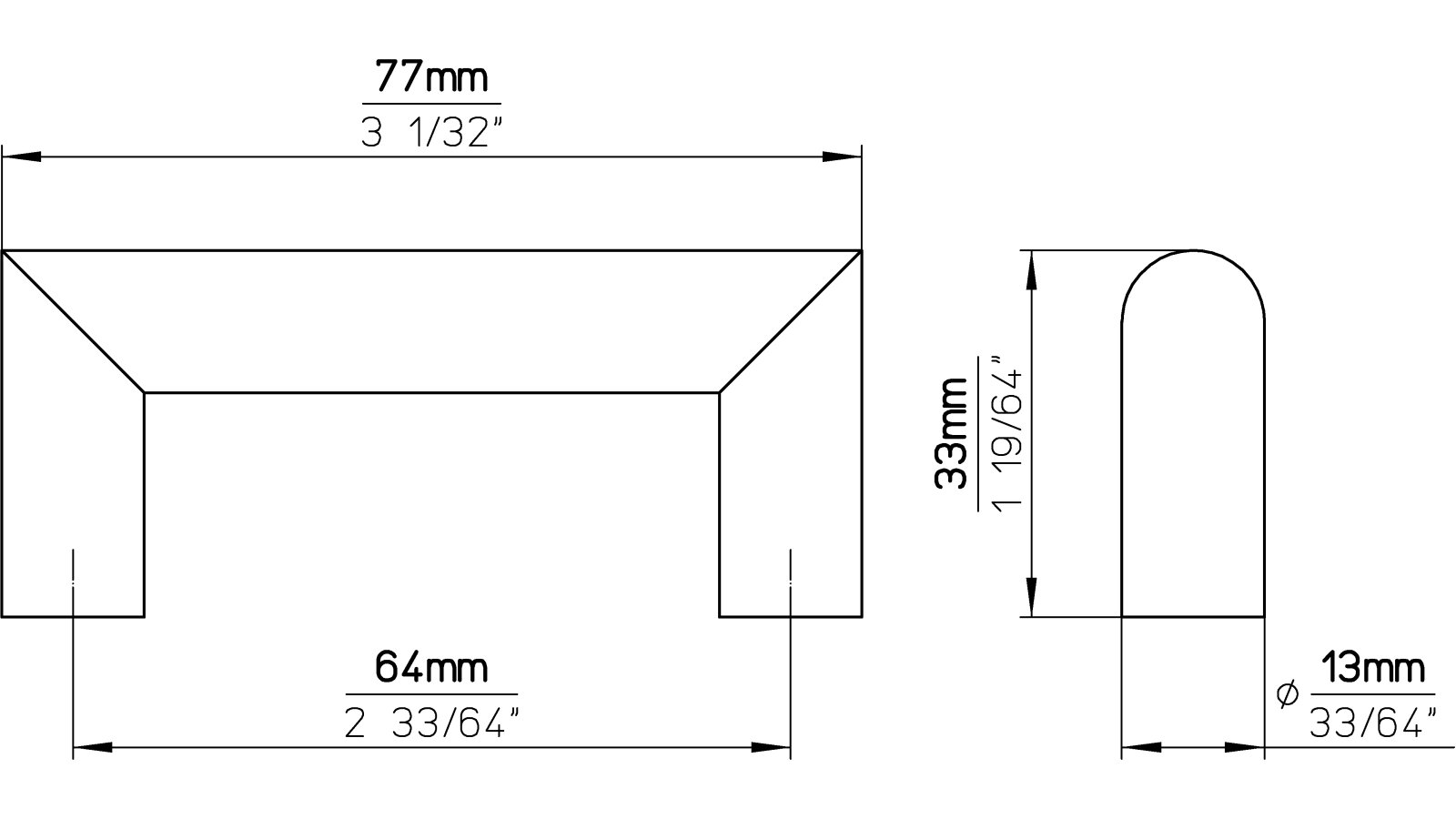 Griff Sangerhausen Edelstahl fein geschliffen - 76 mm lang  vor weißem Hintergrund