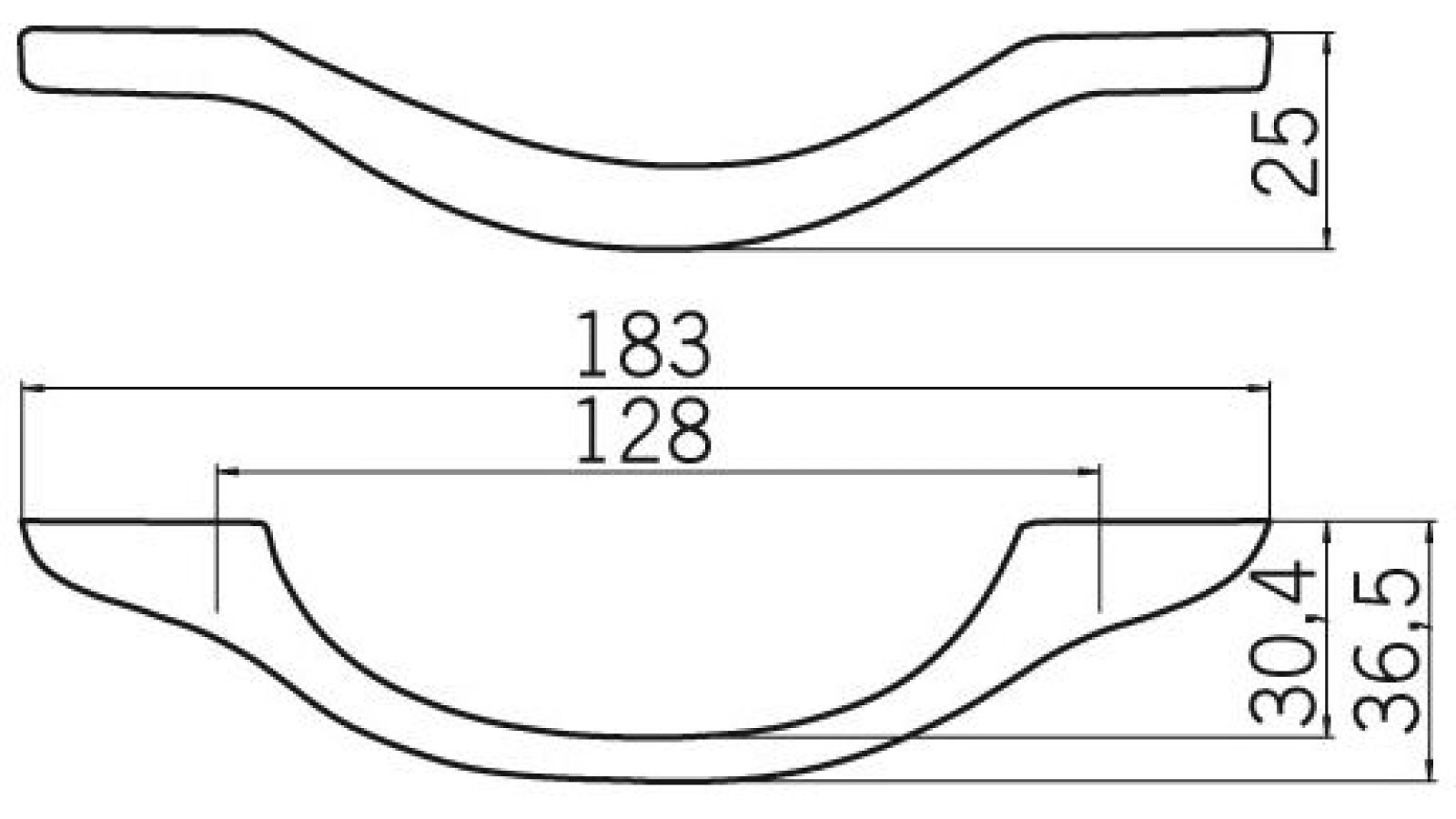 Griff Schlüchtern Druckguss zinnfarbig handpoliert - 183 mm lang  vor weißem Hintergrund