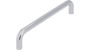 Griff Schöningen Stahl chrom glänzend - 136 mm lang  vor weißem Hintergrund