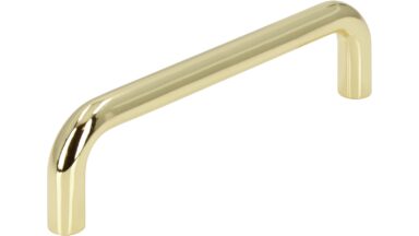 Griff Schöningen Stahl glänzend vermessingt - 104 mm lang vor weißem Hintergrund