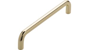 Griff Schöningen Stahl glänzend vermessingt - 136 mm lang vor weißem Hintergrund