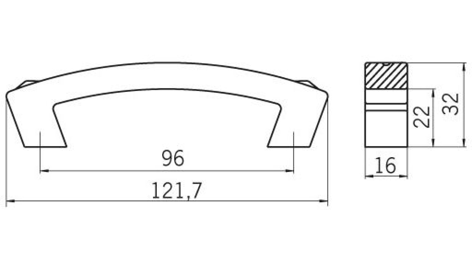 Griff Schortens Druckguss alufarbig pulverbeschichtet - 122 mm lang  vor weißem Hintergrund