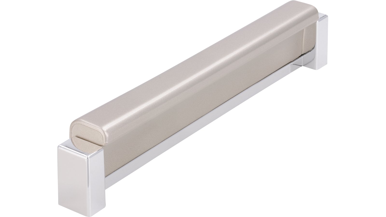 Moebelgriff-Schuettorf-chrom-nickel-Kunststoff-laenge-136-678068 Griff Schüttorf Kunststoff metallisiert nickel metallisiert chrom glänzend - 136 mm lang vor weißem Hintergrund