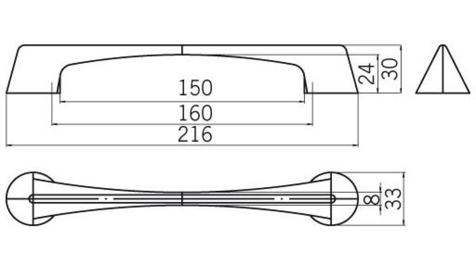 Griff Schwalmstadt Druckguss alufarbig pulverbeschichtet - 216 mm lang  vor weißem Hintergrund