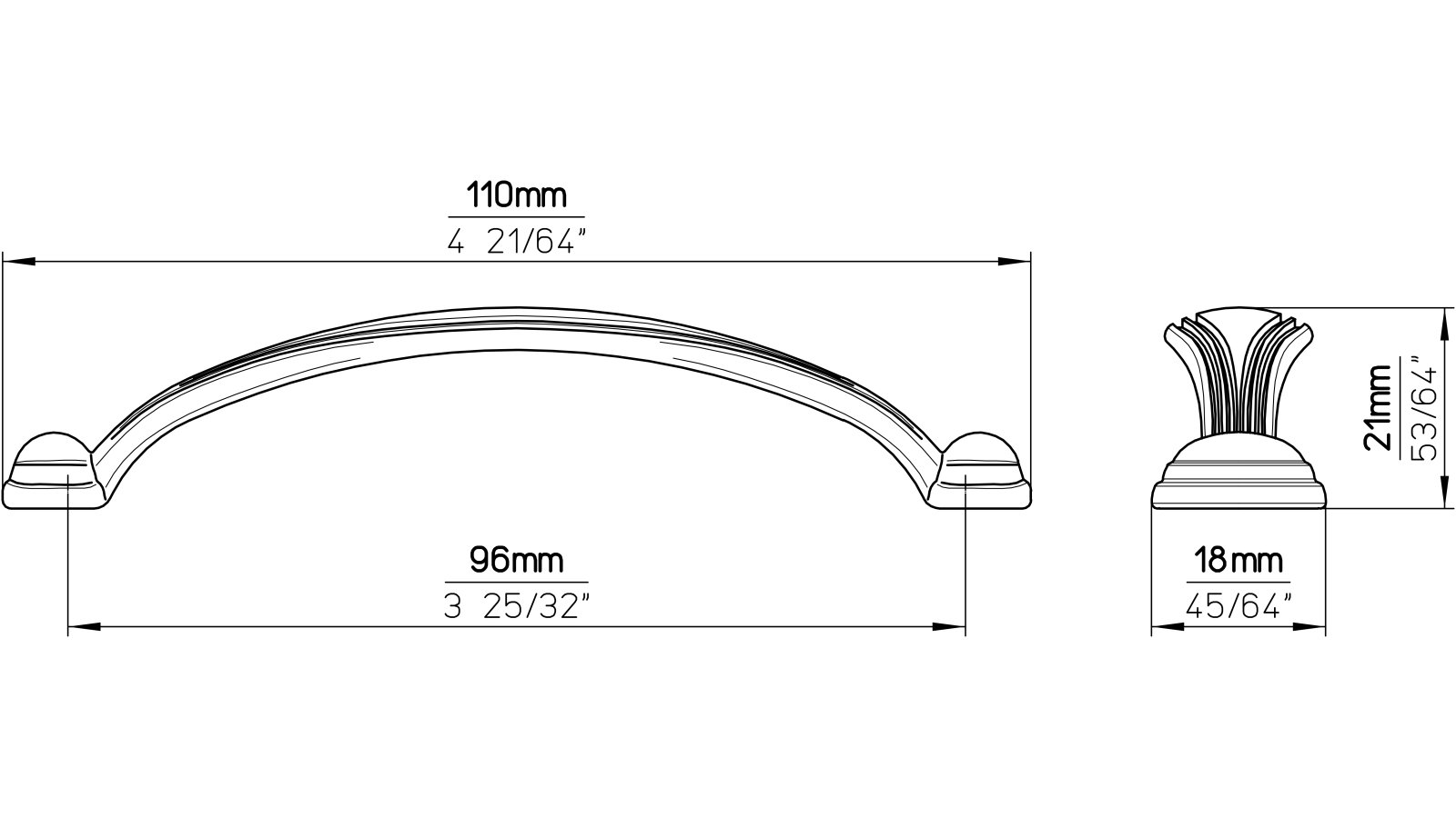 Griff Schwarzenbeck Druckguss altmessingfarbig brüniert getrommelt - 110 mm lang  vor weißem Hintergrund