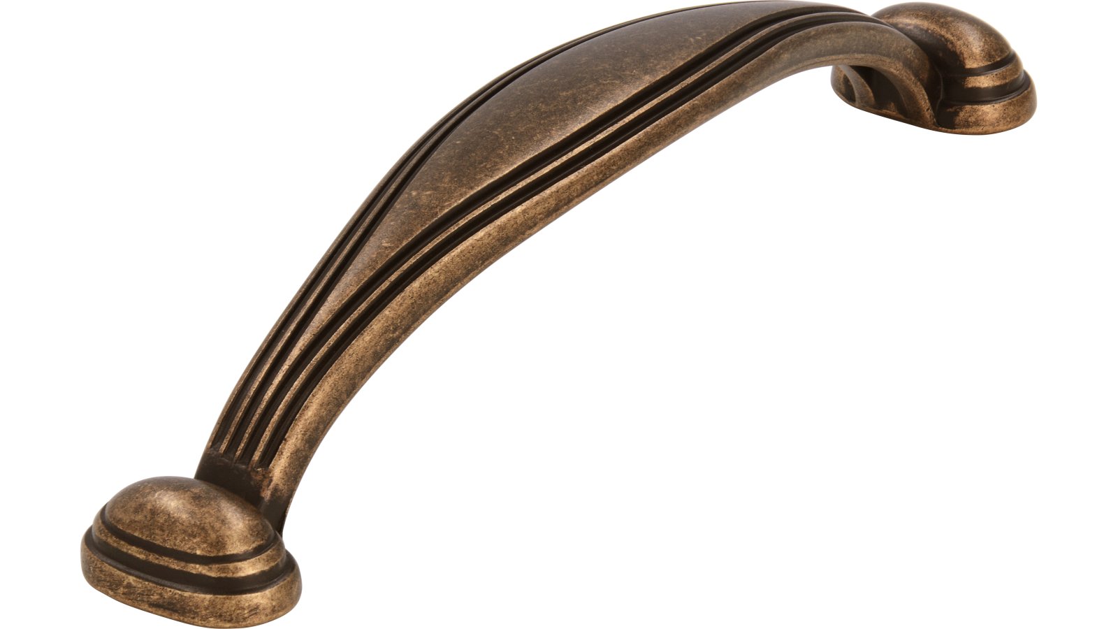 Griff Schwarzenbeck Druckguss altmessingfarbig brüniert getrommelt - 110 mm lang  vor weißem Hintergrund