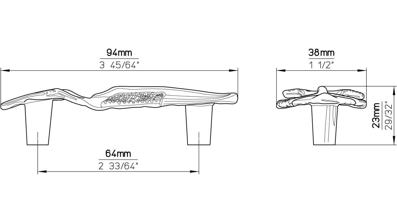 Griff Seelze Druckguss kupferfarbig brüniert - 94 mm lang  vor weißem Hintergrund