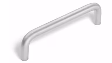 Griff Sehnde Stahl chrom matt - 138 mm lang  vor weißem Hintergrund