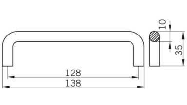 Griff Sehnde Stahl chrom matt - 138 mm lang  vor weißem Hintergrund