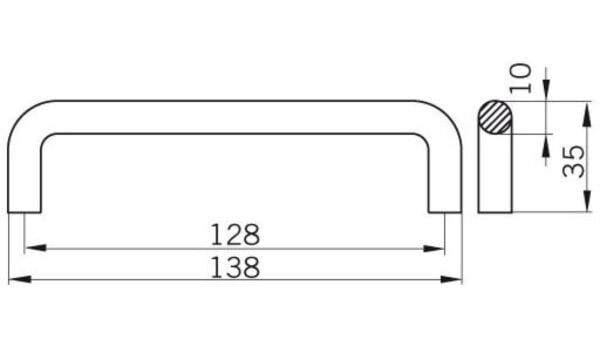 Griff Sehnde Stahl chrom matt - 138 mm lang  vor weißem Hintergrund