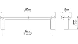 Griff Siegburg Druckguss chrom glänzend - 107 mm lang  vor weißem Hintergrund