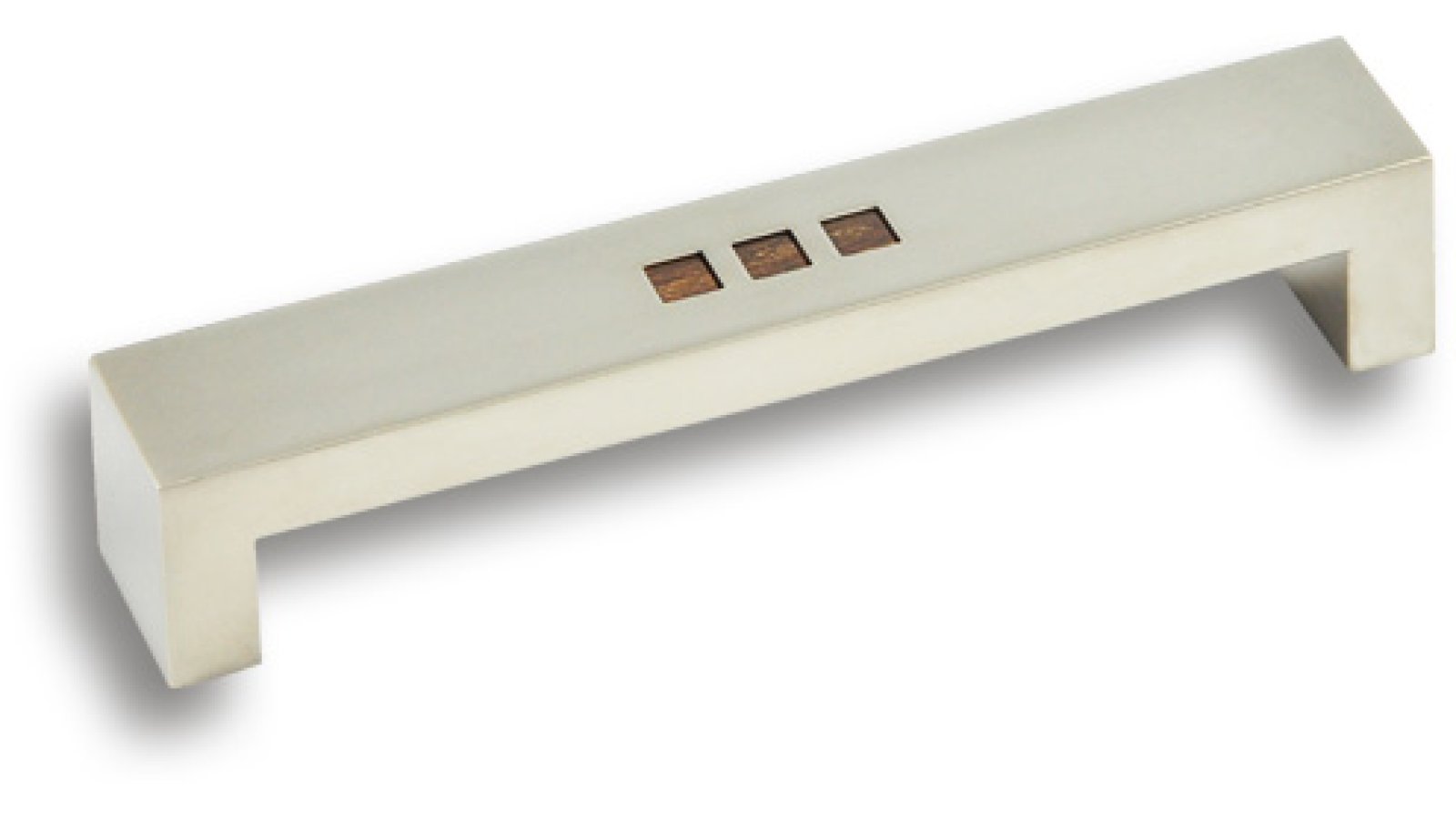 Griff Sinzheim Druckguss - Kunststoff matt vernickelt bedruckt eiche - 172 mm lang  vor weißem Hintergrund