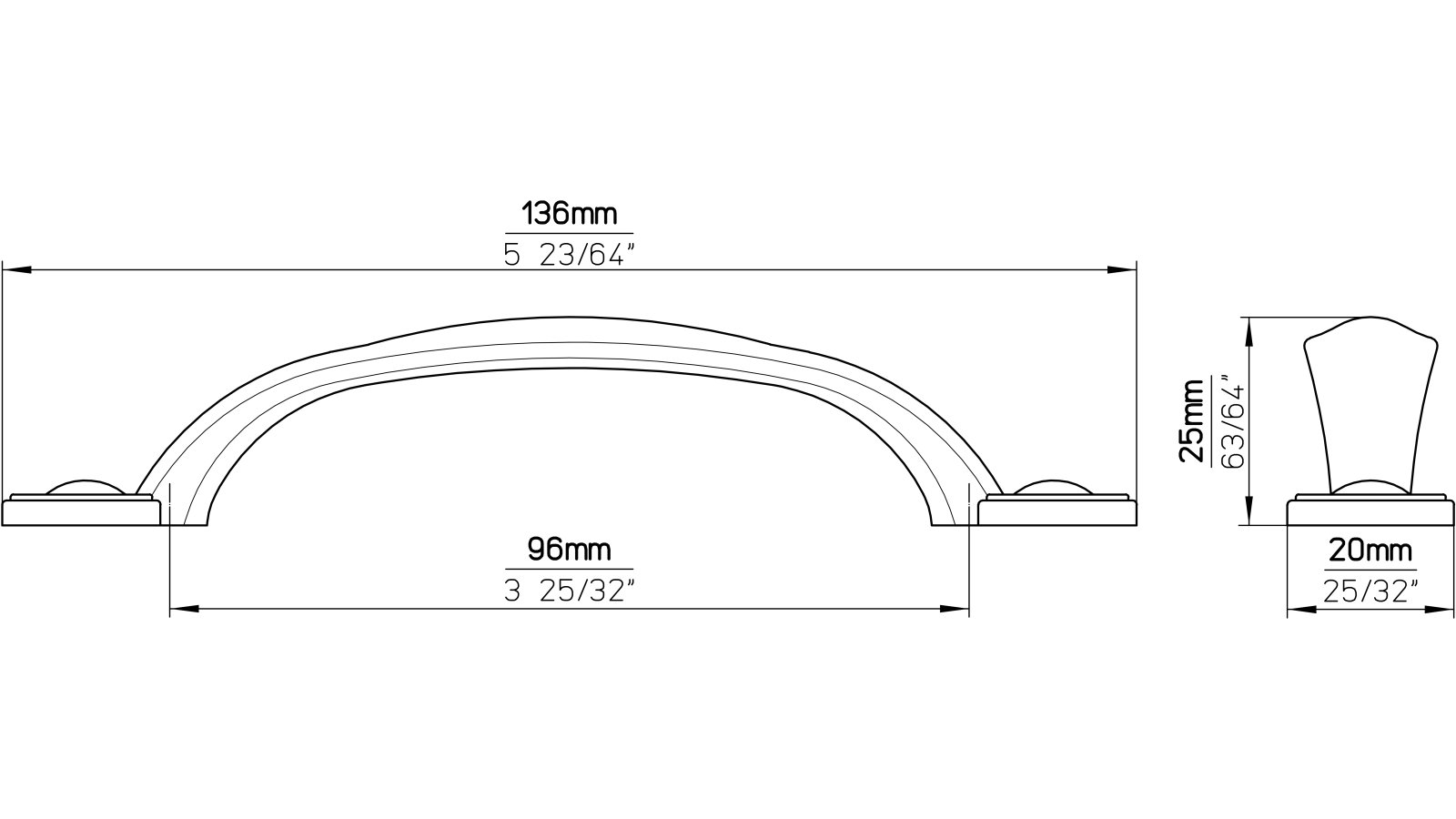 Griff Sinzig Druckguss chrom glänzend - 136 mm lang  vor weißem Hintergrund