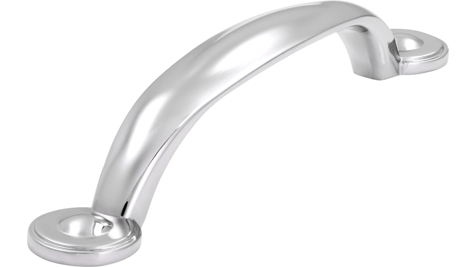 Griff Sinzig Druckguss chrom glänzend - 136 mm lang  vor weißem Hintergrund