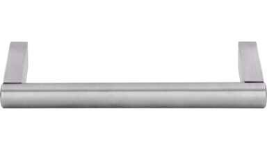 Griff Sondershausen Edelstahl fein geschliffen - 140 mm lang  vor weißem Hintergrund