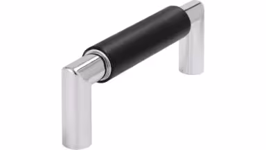 Griff Straelen Stahl - Druckguss schwarz matt pulverbeschichtet chrom glänzend - 108 mm lang vor weißem Hintergrund