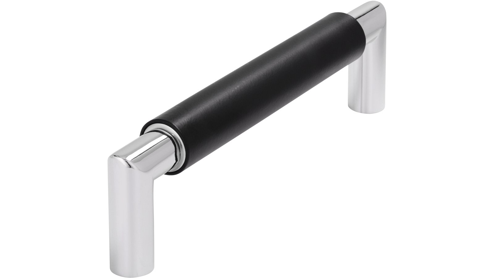 Griff Straelen Stahl - Druckguss schwarz matt pulverbeschichtet chrom glänzend - 140 mm lang  vor weißem Hintergrund