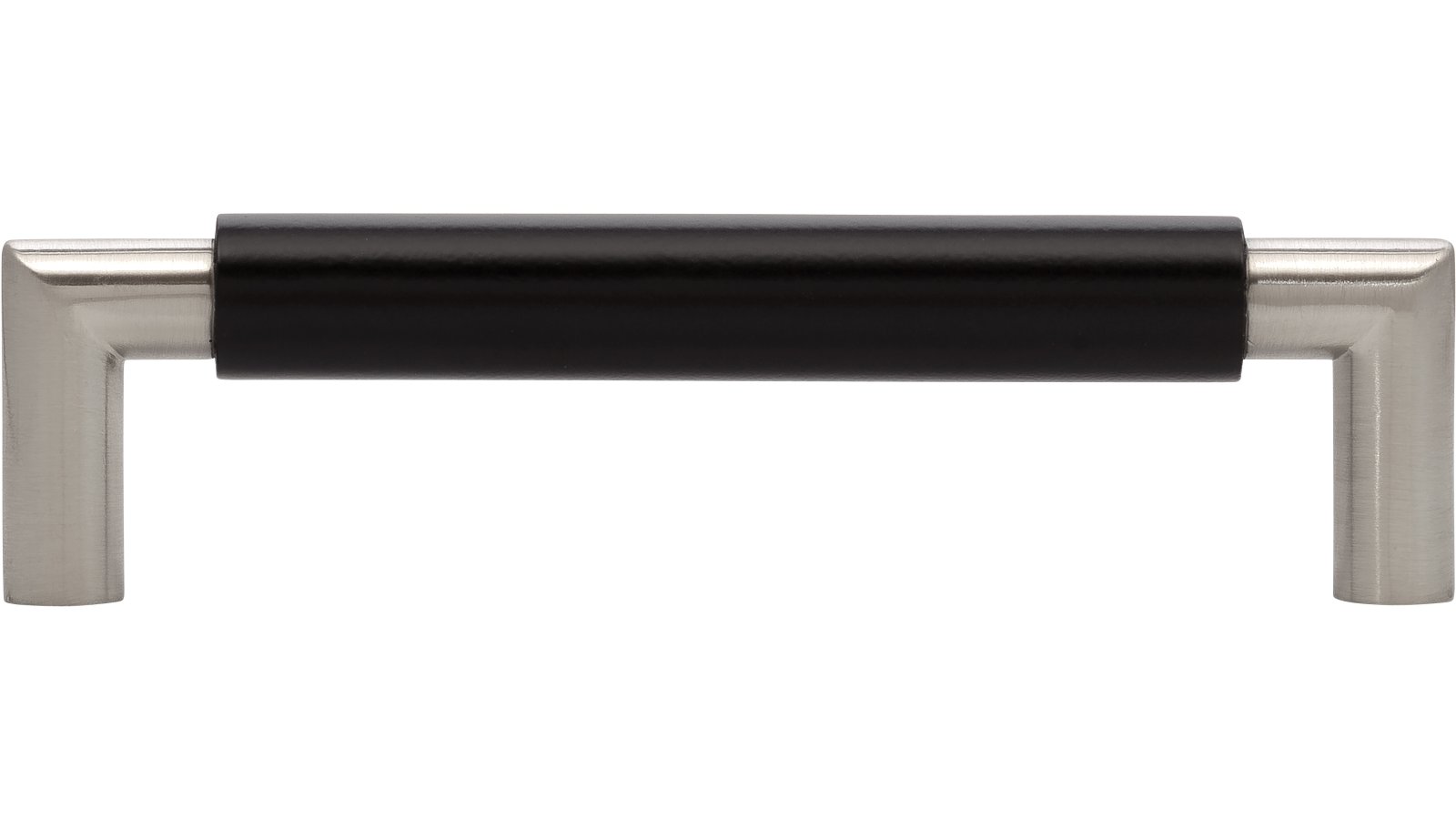 Griff Straelen Stahl - Druckguss schwarz matt pulverbeschichtet vernickelt feingeschliffen - 140 mm lang  vor weißem Hintergrund