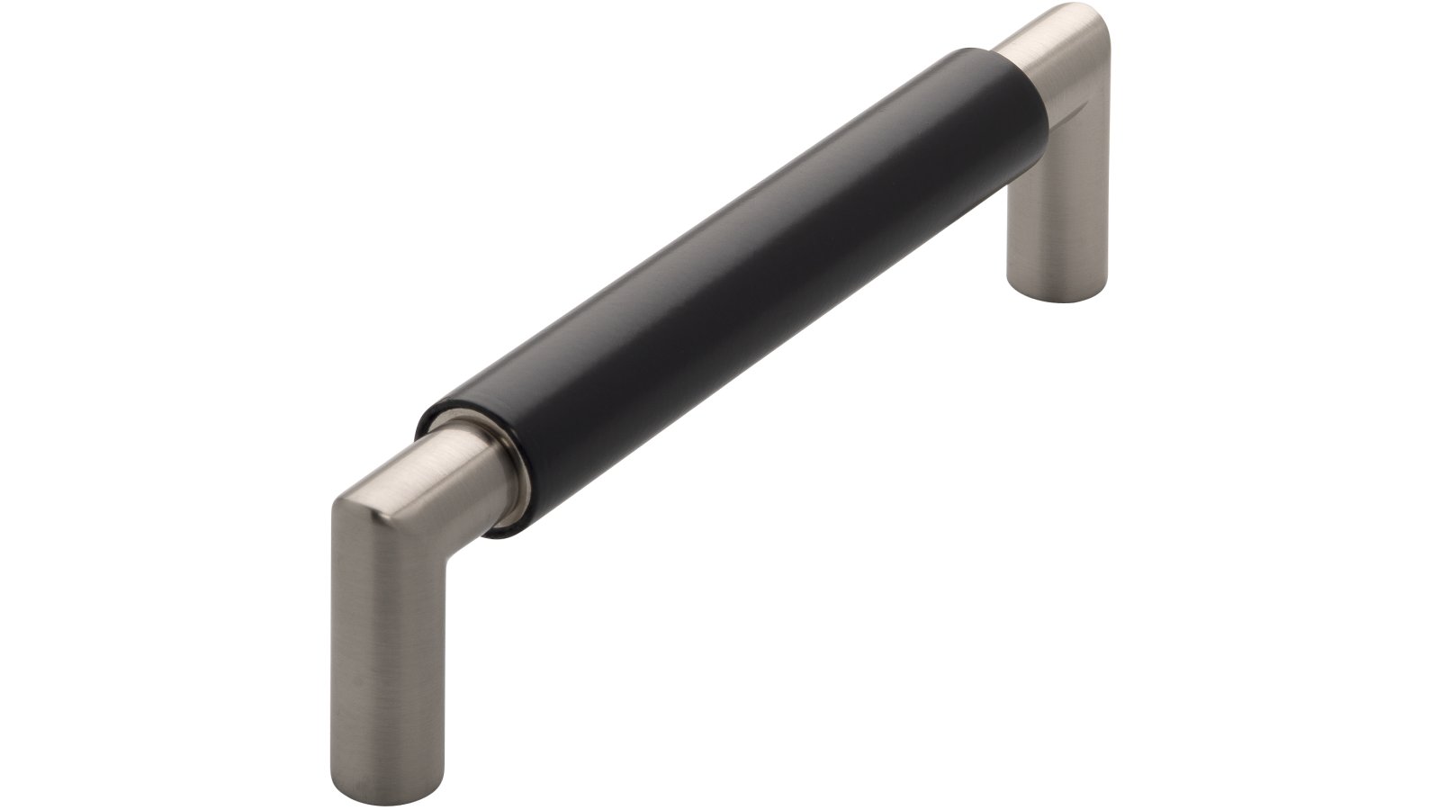 Griff Straelen Stahl - Druckguss schwarz matt pulverbeschichtet vernickelt feingeschliffen - 140 mm lang  vor weißem Hintergrund
