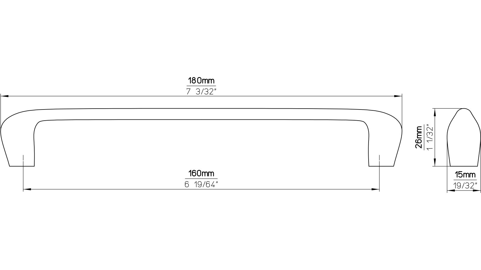 Griff Tangerhütte Druckguss schwarz matt pulverbeschichtet - 180 mm lang  vor weißem Hintergrund