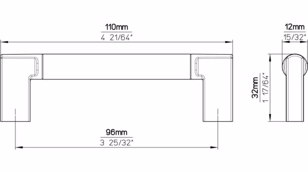 Griff Threesixty Aluminium - Druckguss edelstahleffekt edelstahleffekt - 110 mm lang  vor weißem Hintergrund