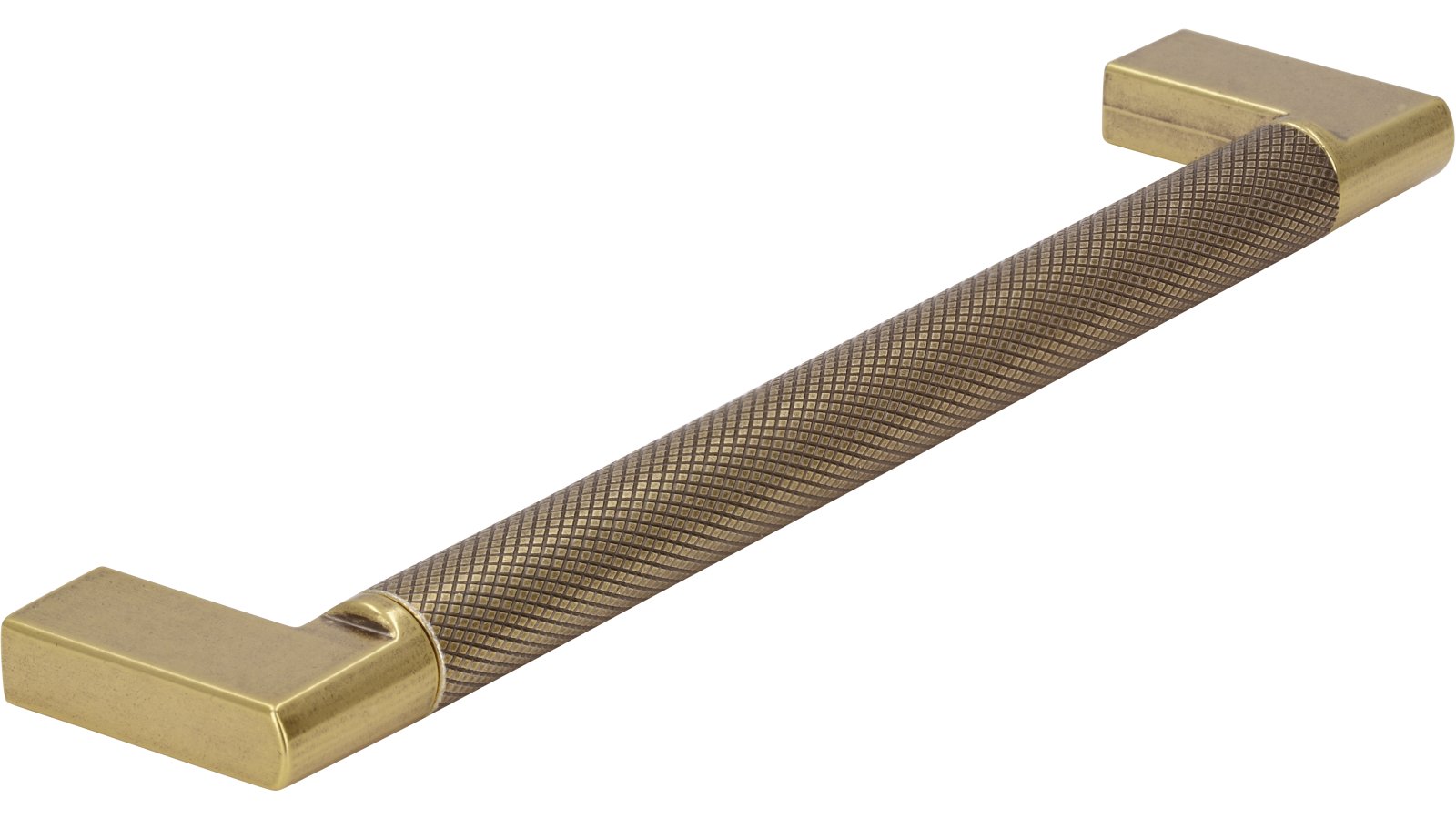 Griff Threesixty Aluminium - Druckguss messingfarbig getrommelt matt messingfarbig getrommelt matt - 174 mm lang  vor weißem Hintergrund