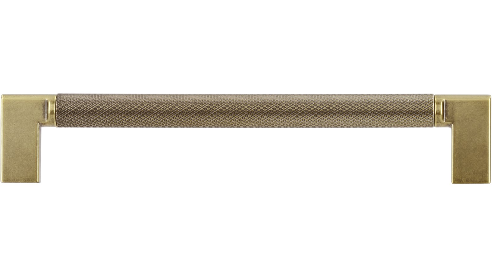 Griff Threesixty Aluminium - Druckguss messingfarbig getrommelt matt messingfarbig getrommelt matt - 174 mm lang  vor weißem Hintergrund