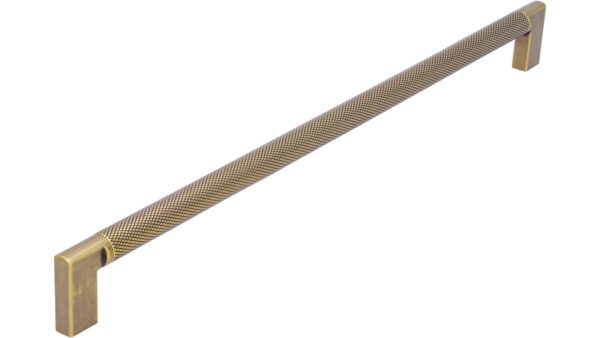 Griff Threesixty Aluminium - Druckguss messingfarbig getrommelt matt messingfarbig getrommelt matt - 334 mm lang  vor weißem Hintergrund