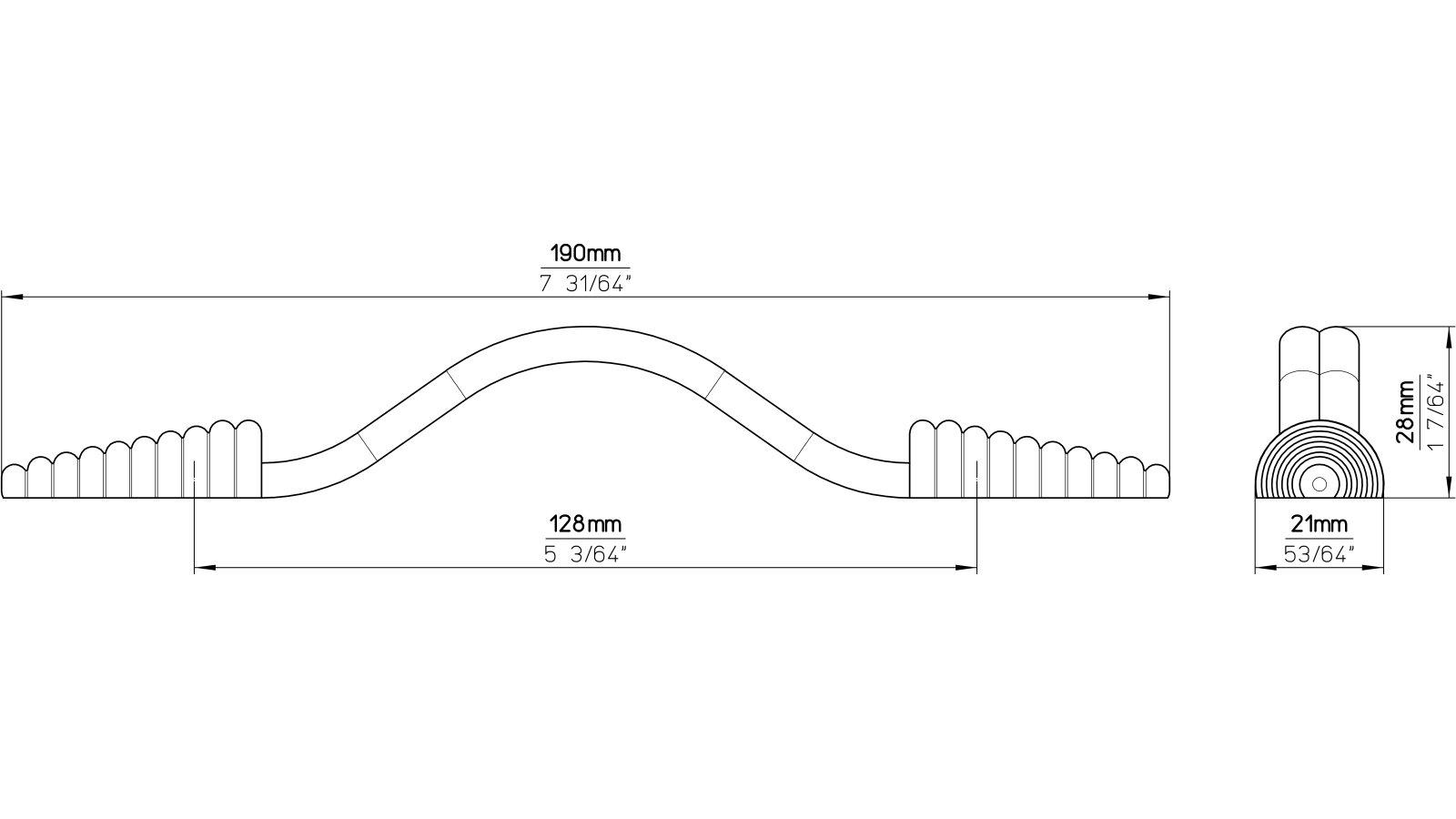 Griff Vaterstetten Druckguss chrom glänzend - 190 mm lang  vor weißem Hintergrund