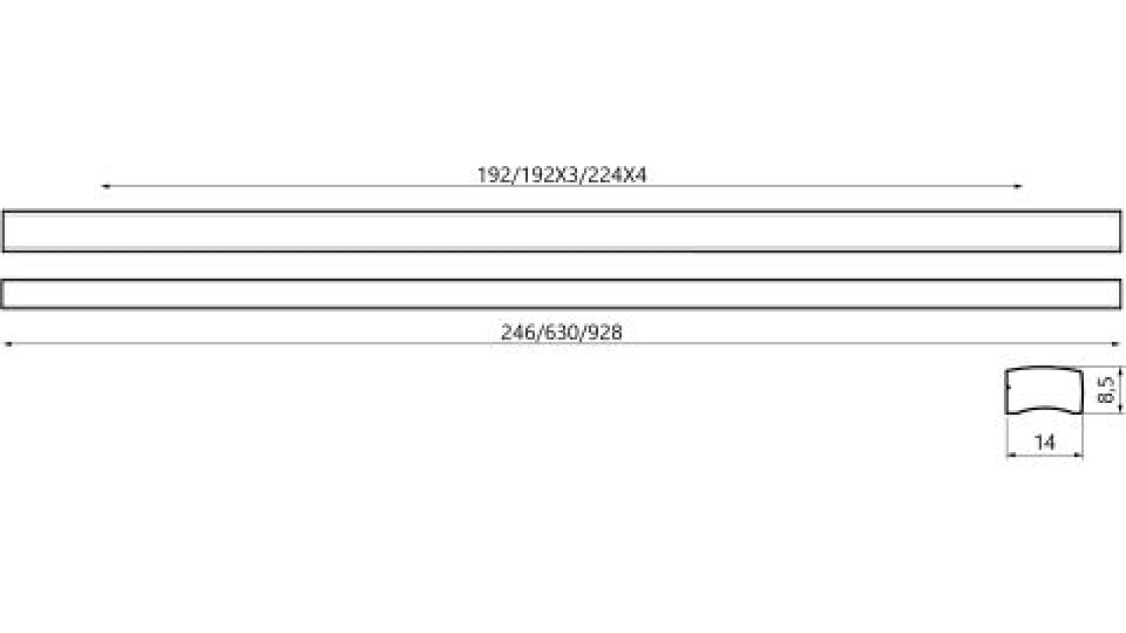 Griff Veitshöchheim Kunststoff Metallfolieneffekt - edelstahleffekt - 246 mm lang  vor weißem Hintergrund