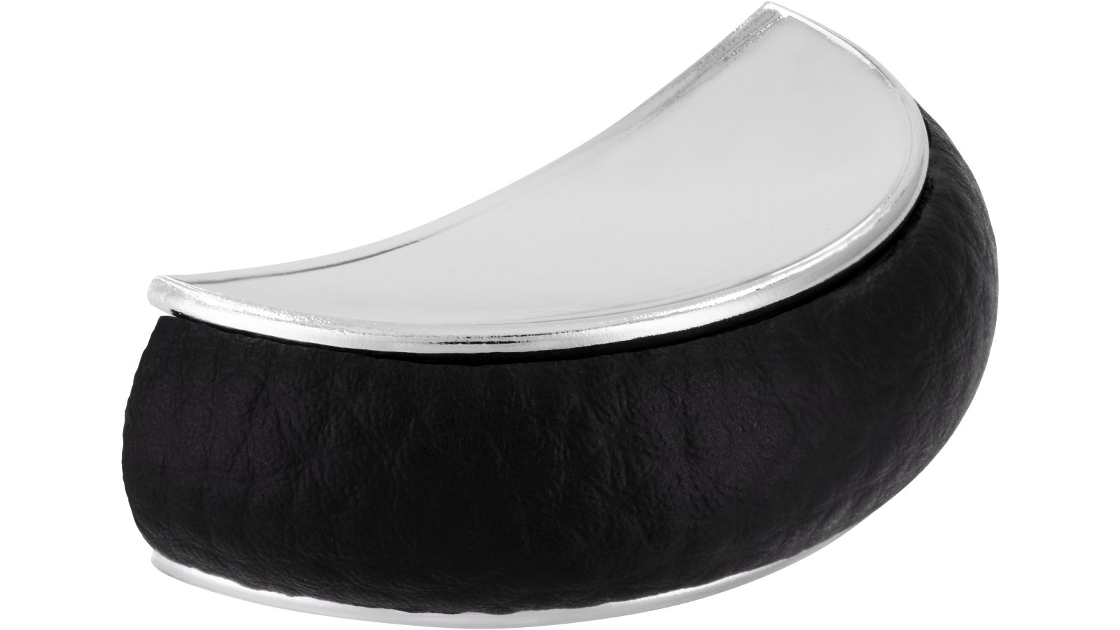 Griff Vienenburg Kunstleder - Kunststoff metallisiert chrom glänzend schwarz - 58 mm lang  vor weißem Hintergrund