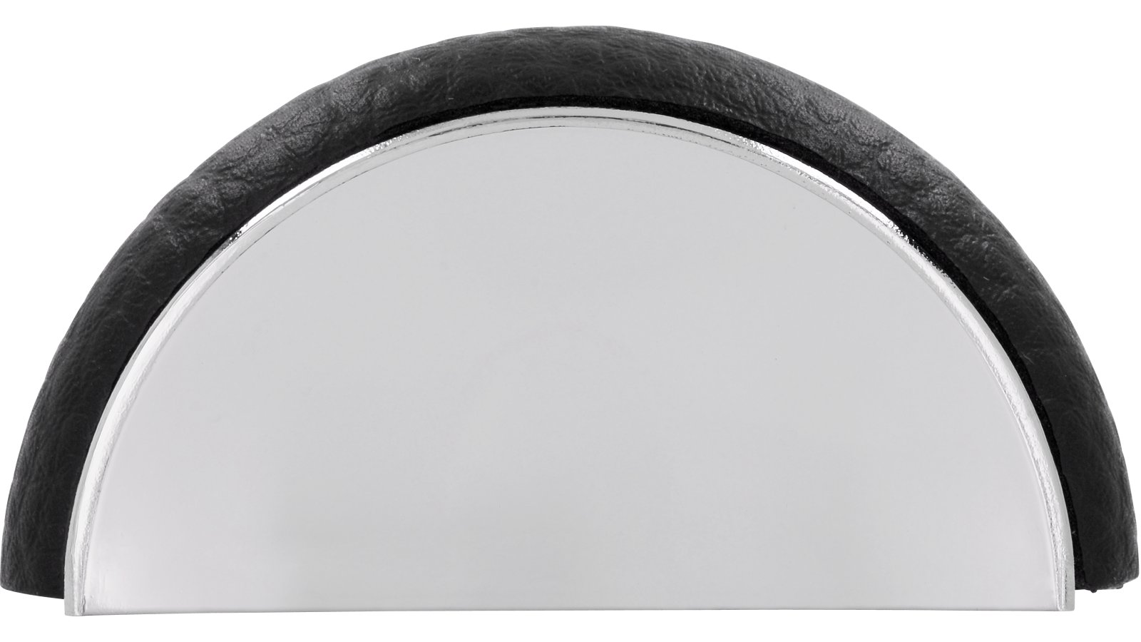 Griff Vienenburg Kunstleder - Kunststoff metallisiert chrom glänzend schwarz - 58 mm lang  vor weißem Hintergrund