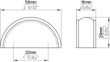 Griff Vienenburg Kunstleder - Kunststoff metallisiert chrom glänzend schwarz - 58 mm lang  vor weißem Hintergrund