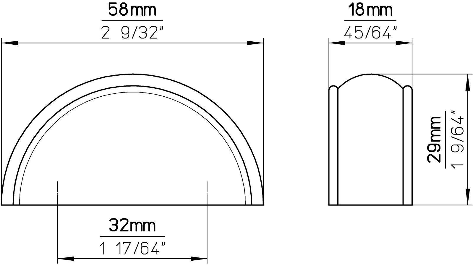 Griff Vienenburg Kunstleder - Kunststoff metallisiert chrom glänzend schwarz - 58 mm lang  vor weißem Hintergrund