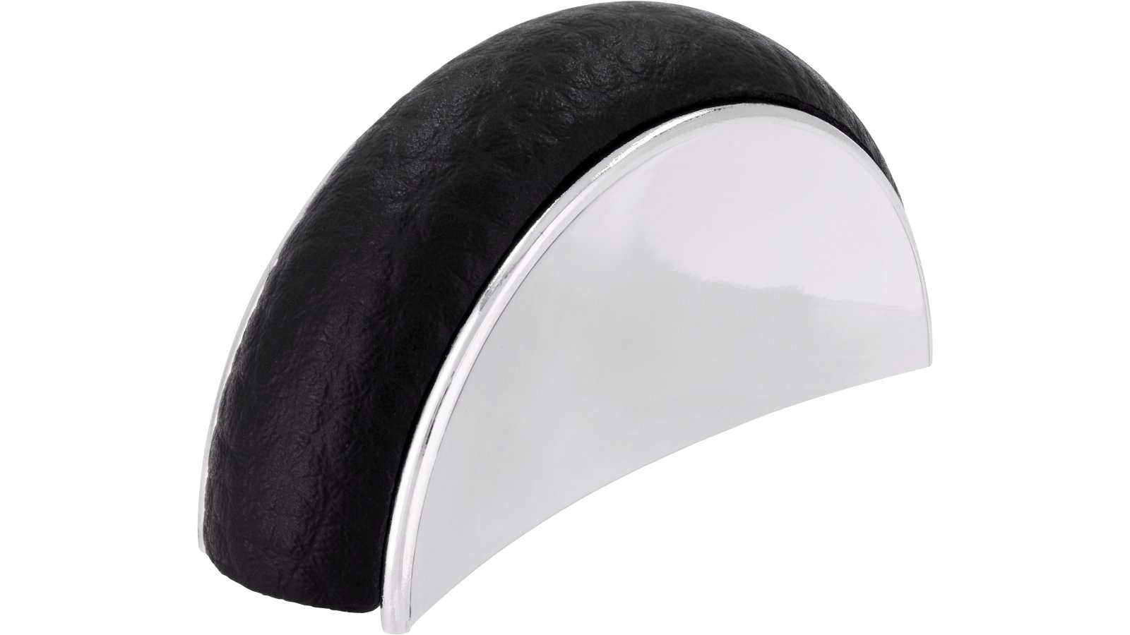 Griff Vienenburg Kunstleder - Kunststoff metallisiert chrom glänzend schwarz - 58 mm lang  vor weißem Hintergrund