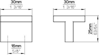 Griff Vreden Druckguss alufarbig pulverbeschichtet - 30 mm lang  vor weißem Hintergrund