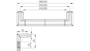 Griff Waldbröl Druckguss chrom glänzend - 180 mm lang  vor weißem Hintergrund