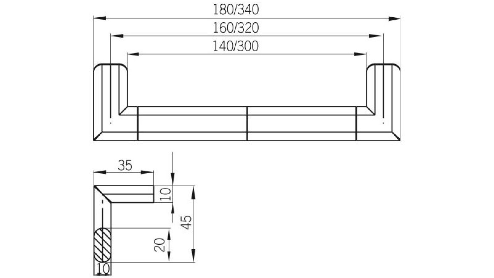 Griff Waldbröl Druckguss chrom glänzend - 180 mm lang  vor weißem Hintergrund