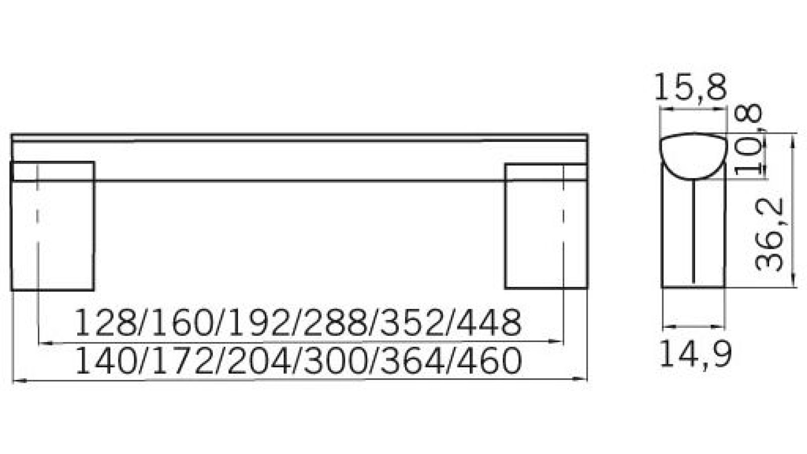 Griff Waldshut-Tiengen Aluminium vernickelt feingeschliffen - 140 mm lang  vor weißem Hintergrund