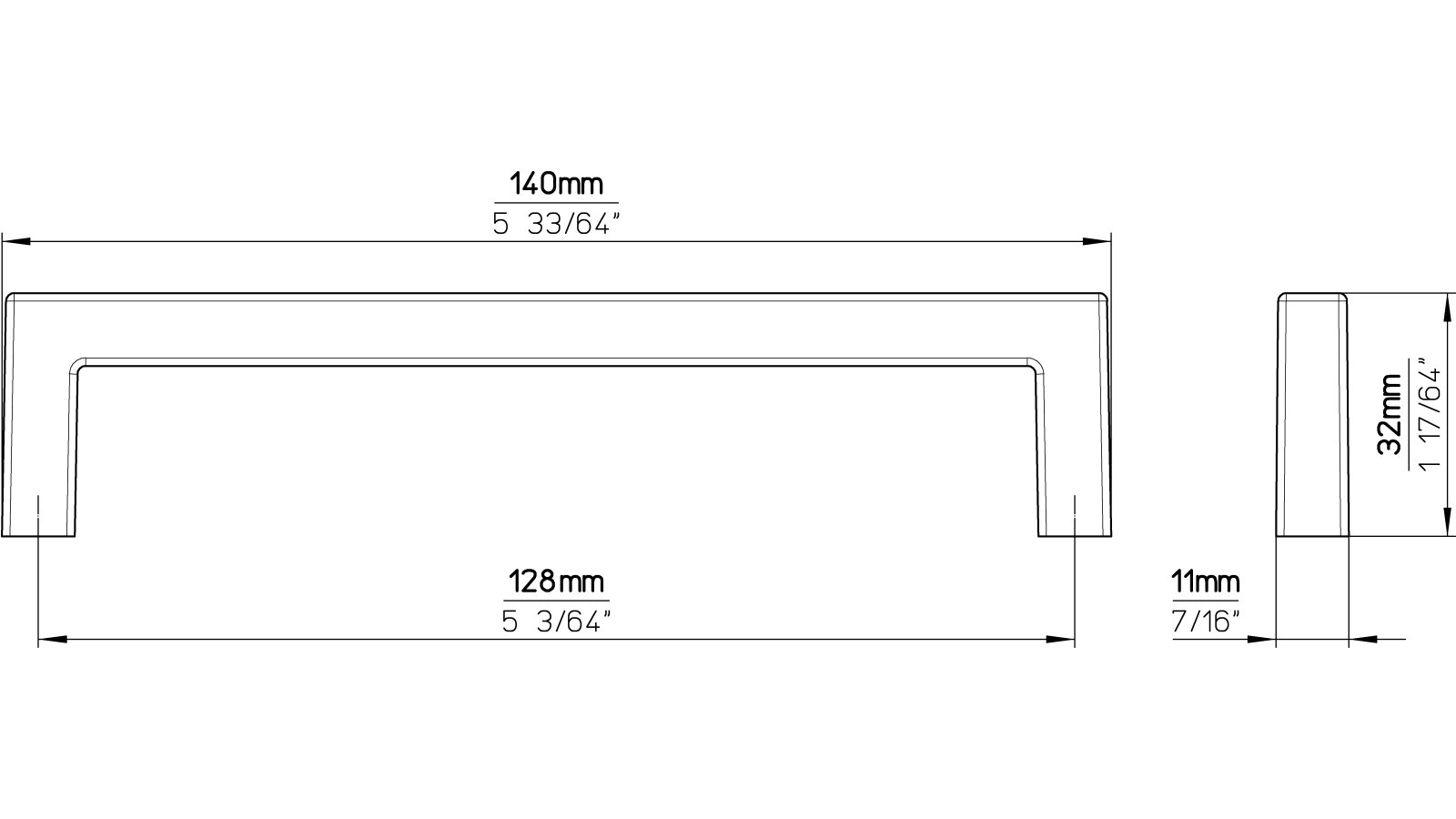 Griff Wallerfangen Kunststoff glasiert schwarz hochglanz - 137 mm lang  vor weißem Hintergrund