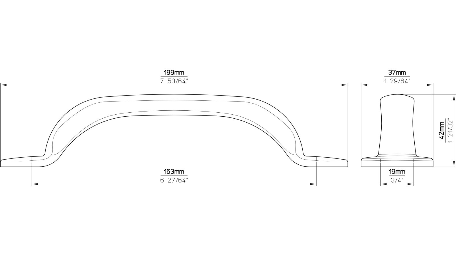 Griff Wegberg Stahl schwarz pulverbeschichtet - 200 mm lang  vor weißem Hintergrund